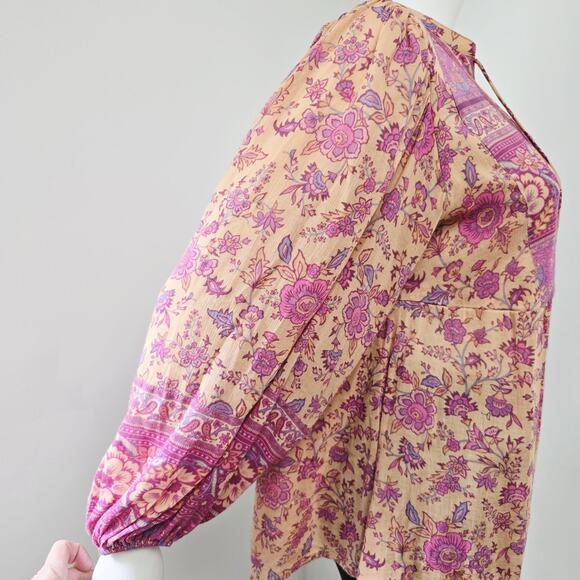 Spell & the Gypsy Collective Blouse Top XS Folk Song Floral Blossoms Puff Sleeve - Picture 5 of 12